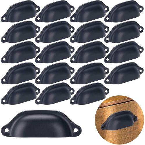 20 Pièces Poignées de tiroir vintage en fer et coquillage noir pour cabinet,tiroir,armoire à pharmacie