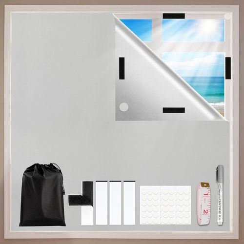 anwxai-Store Occultant Sans Percage,200X148Cm Rideau Occultant Pare Soleil Fenetre De Toit Maison,Anti Chaleur Tissu Isolant Thermique Au Metre,100% Blackout Matériau Blanc