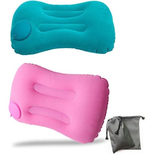anwxai-Jimkply Lot De 2 Coussins De Voyage Gonflables,Coussins De Voyage,Coussins De Voyage,Camping,Pause Déjeuner,Bleu Et Rose