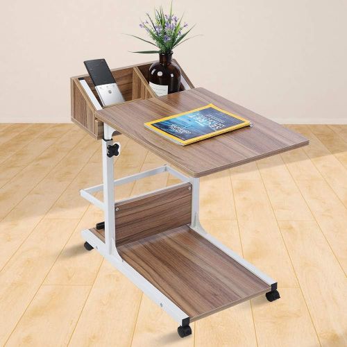 anwxai-Table De Lit À Roulette Pour Ordinateur Portable Multifonctionnelle Support Portable Pc Portable Hauteur Réglable Bureau Informatique Avec Tiroir Et Plateau(Chêne Antique)