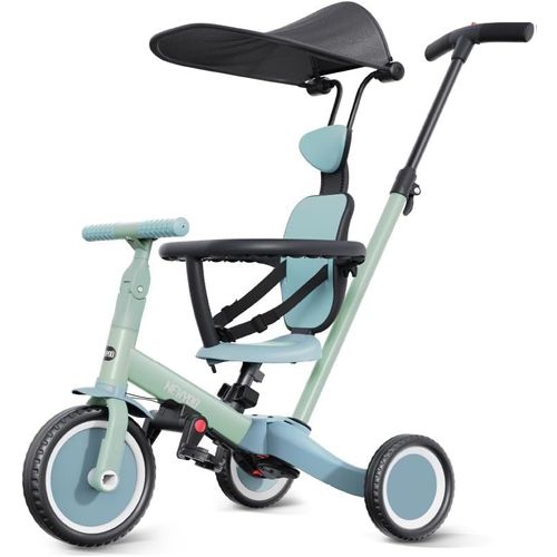 anwxai-Tricycle 6 In 1 Pour Les Tout-Petits Âgés De 1 À 3 Ans,Tricycle Bébé Évolutif,Draisienne Neavec Poignée Coulissante Parentale,Tricycle Enfant Avec Dossier Et Ceinture De Sécurité,Vert