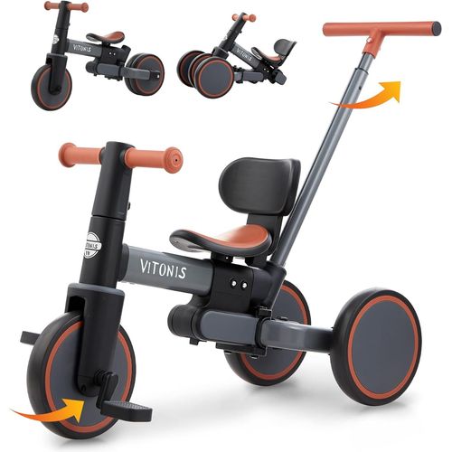 Anwxai-4 En 1 Tricycle Bébé Évolutif,Draisienne Bebe 1-4 Ans,Velo Enfant,Tricycle Pour Enfants Avec Barre De Poussée,Pédale Amovible,La Voiture Peut Être Utilisée Sous Plusieurs Formes