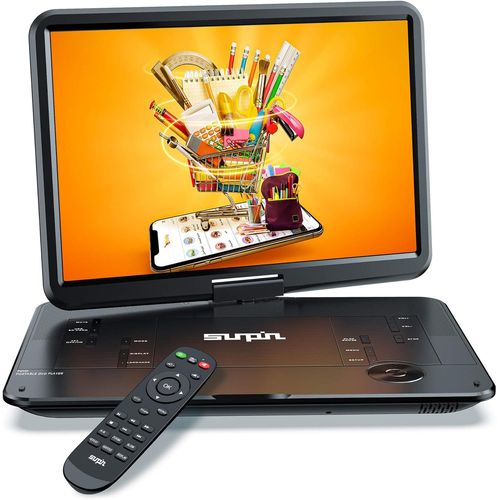 anwxai-Lecteur Dvd Portable 17.9"" Avec Écran Hd Pivotant 15,6 Pouces,Haut-Parleurs Stéréo&Double Prise Casque,Batterie Rechargeable 6 Heures,Soutien Sync Tv/Usb/Sd Card,Noir