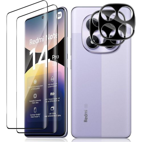 Ershi-Verre Trempé Pour Xiaomi Redmi Note 14 Pro 5g, 2+2 Pièces 3d Couverture Protection D'écran Film Et Caméra Arrière Protecteur[8