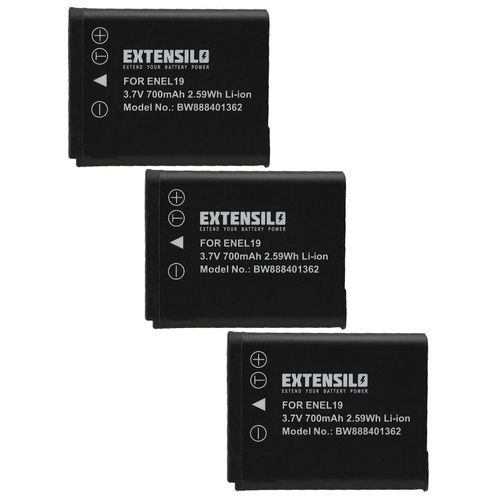 Batterie EXTENSILO 3x compatible avec l'appareil photo Nikon Coolpix S3200, S3100, S4100, S3300, S4150, S33, S32, S3700, S3600, S3400, S3500 (700 mAh, 3.7 V, Li-Ion)