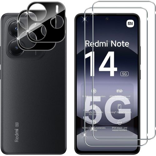 Ershi-Pour Xiaomi Redmi Note 14 5g Verre Trempé, 2+2 Pièces Protection Écran + Caméra Arrière Protecteur Film (Noire), 9h Hd Anti-[2