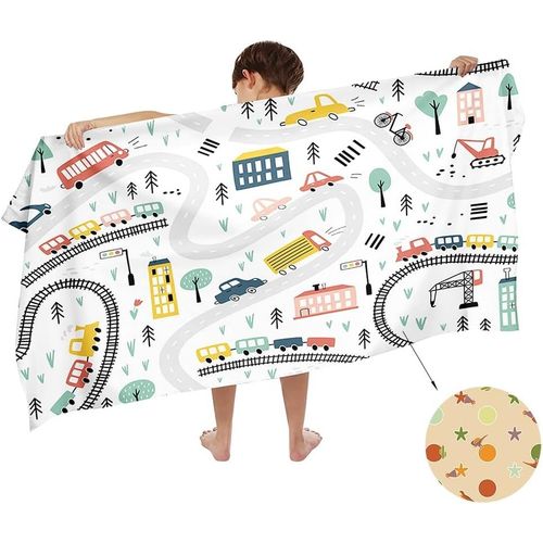 ERSHI-Serviette en microfibre pour enfant - 140 x 70 cm - Tapis de jeu de plage - Véhicules - Serviette de voyage légère - Séchage[7