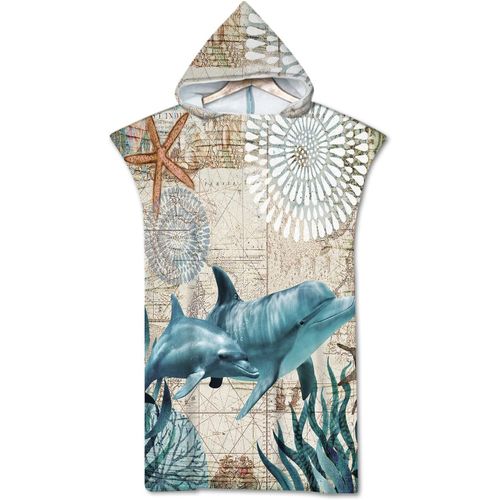 Ershi-Serviette De Plage, Poncho De Bain Avec Capuche, Impression Animaux Océan, Poncho De Bain Bleu Sous-Marin, Serviette De Plag[1