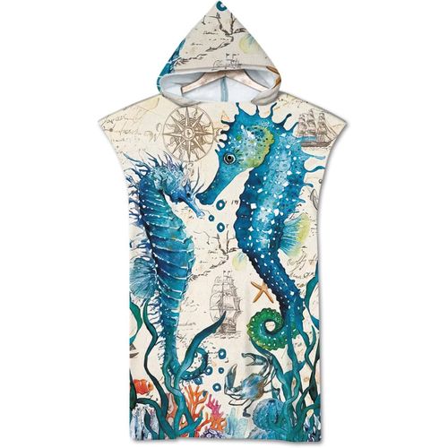 Ershi-Serviette De Plage, Poncho De Bain Avec Capuche, Impression Animaux Océan, Poncho De Bain Bleu Sous-Marin, Serviette De Plag[1