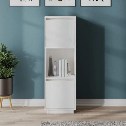 Buffet Haut Blanc 38x35x117 Cm Bois Massif De Pin
