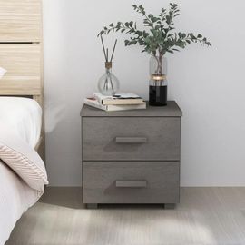 Table De Chevet Hamar Gris Clair 40x35x44,5 Cm Bois Pin Massif