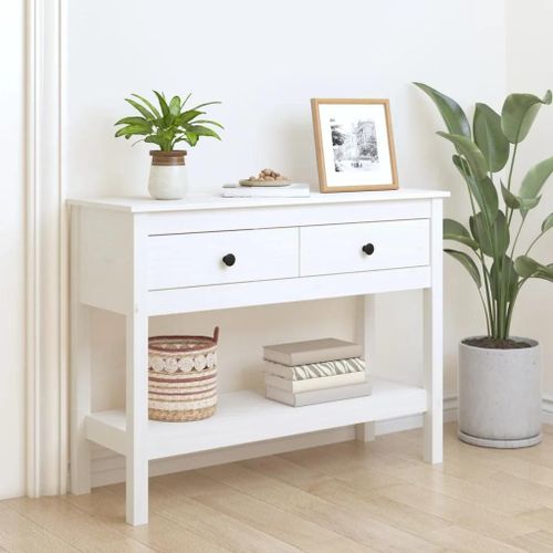 Table Console Blanc 100x35x75 Cm Bois Massif De Pin
