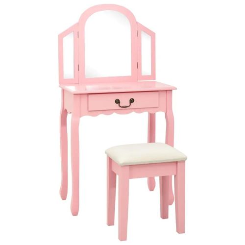 Coiffeuse Et Tabouret Rose 65x36x128 Cm Bois De Paulownia Mdf