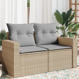 Canapé De Jardin Avec Coussins 2 Places Beige Résine Tressée