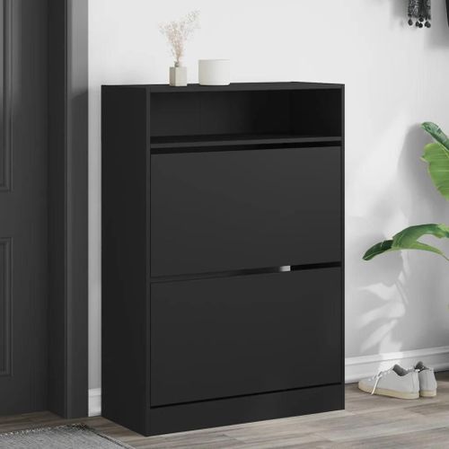 Armoire À Chaussures 2 Tiroirs Rabattables Noir 80x34x116 Cm