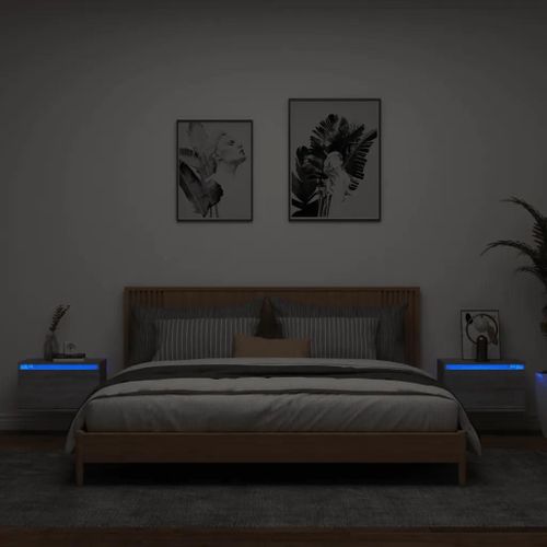 Tables De Chevet Murales Avec Lumières Led 2 Pcs Sonoma Gris