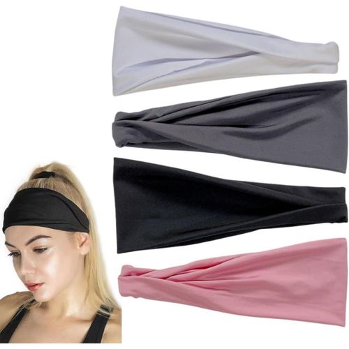 Asas-4 Pcs Bandeau De Sport Femme,Bandeau Élastique En Coton,Absorbant Et Extensible Pour Yoga/Course/Fitness (Couleurs Mixtes)