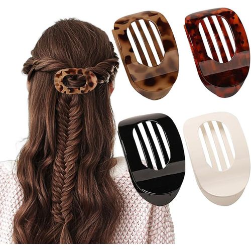 Asas-Lot De 4 Pinces À Cheveux Plates Pour Femme-Pinces À Cheveux Plates Pour Cheveux Bruns-Tenue Solide-Pinces Latérales,Pince Plate Cheveux(D) 