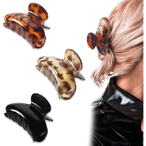 Asas-3pc Pince À Griffes Cheveux,Pince À Cheveux Léopard Plastique Pince A Cheveux Con Griffes Épaisses Petite Pince À Cheveux En Acrylique Hair Claw Clip,Accessoires De Coiffure Pour Fille Femme 