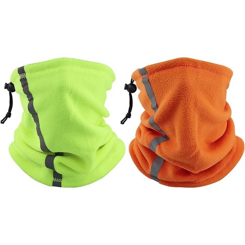 Asas-Lot De 2 Foulards Élastiques Avec Cordon De Serrage,Foulard Réfléchissant,Foulard Chaud,Écharpe D'équitation De Nuit,Écharpe De Ski Résistante Au Froid (Vert,Orange)