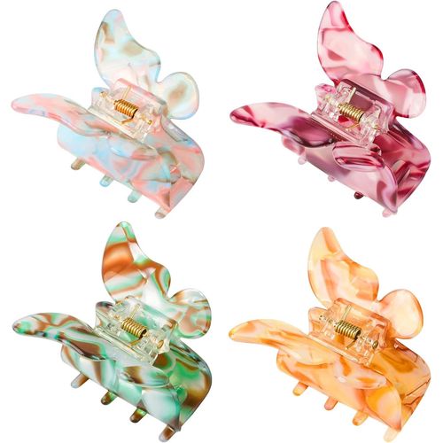Asas-4 Pcs Pinces À Cheveux Papillon Colorées-Clips Griffe Antidérapants En Plastique Pour Coiffures Élégantes & Stables-Accessoires De Mode Pour Femmes,Filles-Parfait Pour Tous Types De Cheveux 