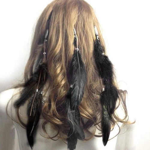 Asas-Boho Pinces Cheveux Plumes,Plume Coiffes Indiennes,Hippie Pinces Cheveux Plumes,3pcs Épingles À Cheveux En Plumes Halloween Accessoires Coiffure Jeu Rôle Accessoires Halloween Prop (Noir) 