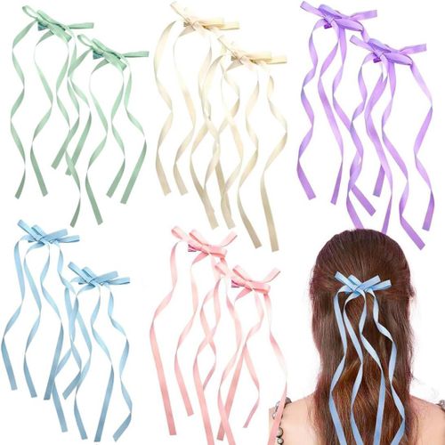 Asas-Lot De 10 Rubans En Satin Avec Boucles Pour Cheveux,Pince Décorative Pour Femmes Et Filles. Accessoire De Mode Pour Cheveux. Bijou De Cheveux Élégant.