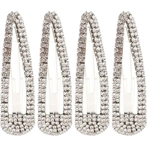 Asas-Pinces À Cheveux Paquet De 4 Pinces À Cheveux En Strass,Pinces À Cheveux En Métal,Pinces À Cheveux En Strass,Pinces À Cheveux À Paillettes Pour Femmes (Argent) 