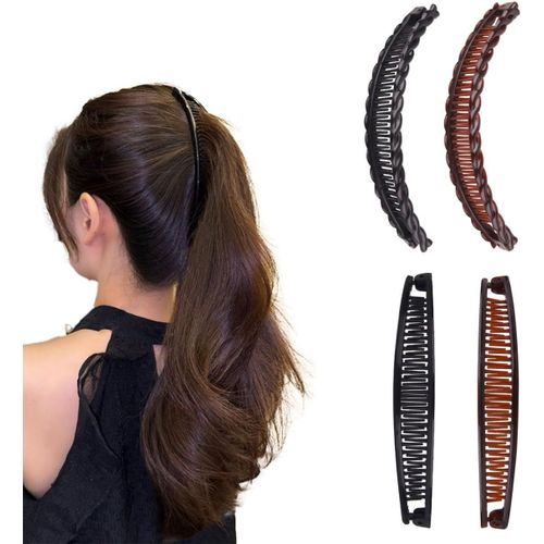 Asas-Auriselle Set De 4 Barrettes Banane En Noir Et Marron Vintage Barrette Banane Antidérapante Décoration Queue De Cheval Pour Un Usage Quotidien (2 Styles)