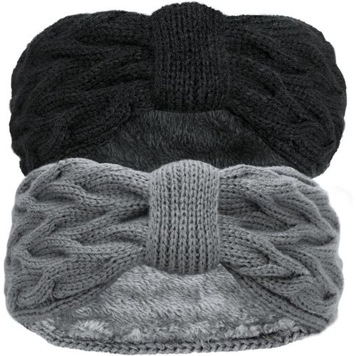 Asas-Lot De 2 Bandeaux D'hiver Pour Femme-En Tricot Doublé De Polaire-Chaud-Cache-Oreilles-Pour Femme Et Fille (Noir + Gris)