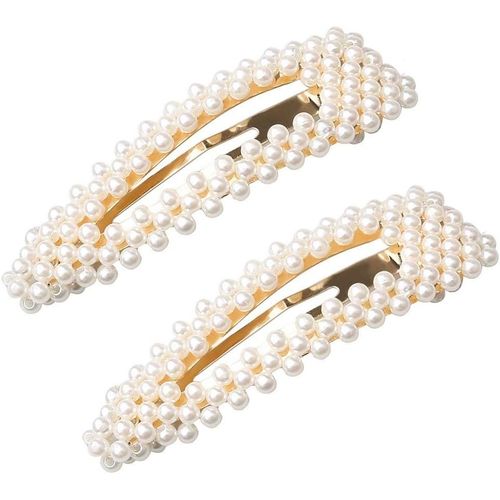 Asas-Pinces À Cheveux Perle Artificielle,2 Pcs Mode Imitation Perle Barrettes Cheveux Acrylique Épingles À Cheveux Accessoires Pour Filles Femmes Coiffure Demoiselle D'honneur Mariage 