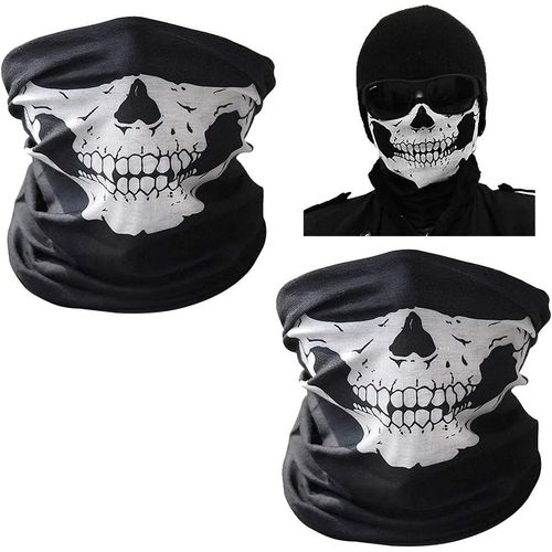 Asas-2 Pièces Masque De Crâne Masque Demi-Tête De Mort Moitié Crâne De Cagoule Ghost Skull Masque De Tubulaire Extensible Masques Visage En Polyester De Crâne Pour Moto Ski Randonnée Vélo