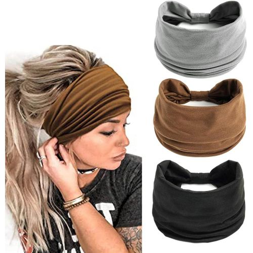 Asas-Lot De 3 Bandeaux Larges Gris Élastiques Pour Le Sport Et Le Yoga Pour Femmes Et Filles