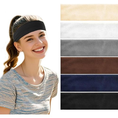 Asas-Lot De 6 Bandeaux De Sport Élastiques Pour Femme-Pour L'été-Doux-Pour Le Yoga,Le Fitness,La Course À Pied (Noir,Blanc,Bleu Marine,Café,Gris,Beige,Taille Moyenne)