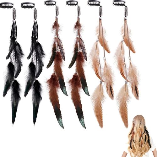 Asas-Boho Pinces Cheveux Plumes,Plume Coiffes Indiennes,Hippie Pinces Cheveux Plumes,6pcs Épingles À Cheveux En Plumes Halloween Accessoires Coiffure Jeu Rôle Accessoires Costume Cosplay Accessoires 