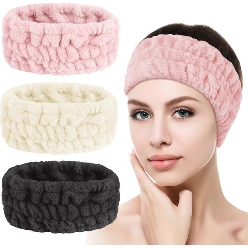 Asas-3 Pièces Bandeau Spa,Bandeau Maquillage Femme,Bandeau Élastique En Polaire Corail,Bandeau Élastique De Visage Serre-Tête Pour Se Laver Visage,Sport,Beauté (Blanc,Noir,Rouge Pastèque)