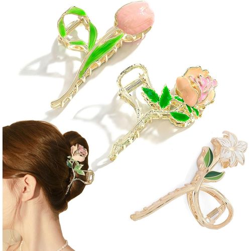 Asas-Grosse Pince Cheveux Femme Metal Grande Crabe Pinces À Cheveux Fleur Femmes Dorée Accessoire Cheveux 124