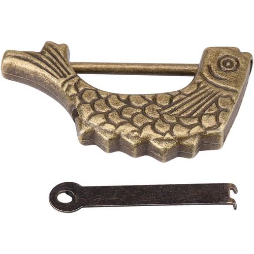 asas-Serrure En Métal Bronze Antique En Forme De Poisson,Vieux Cadenas Chinois Pour Tiroir,Boîte À Bijoux,Robuste Et Durable,Avec Clé Plate,Design Classique