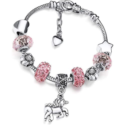 Asas-Bracelet À Breloque Avec Licorne,Bracelet En Cristal Rose Brillant Bijoux Charms Pour Enfant Fille Anniversaire 6-12 Ans
