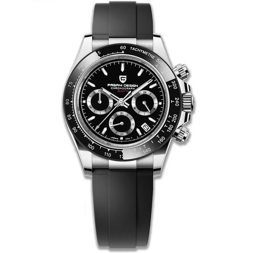 Pagani Design 1644 Black Flex Céramique Hommes Lunette En Acier Inoxydable Bracelet Chronographe Étanche 100 M Verre Saphir Automatique Hommes Montre