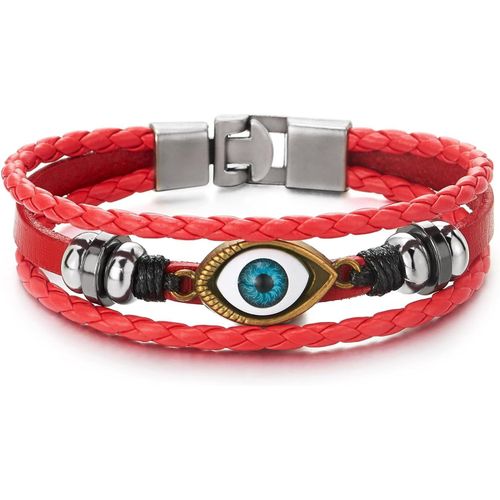 Asas-Trois Rangées Mauvais Oeil Charms-Homme Femme Bracelet En Cuir-Envelopper Bracelet
