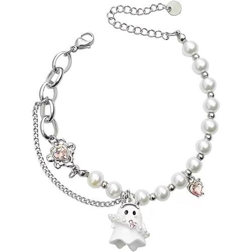 Asas-1 Pcs Little Ghost Bracelet Femme Perles Bracelet Acier Inoxydable,Charme Bijoux Personnalisés,Bracelet Ajustable,Belle Fille,Cadeau Pour Femme,Blanc