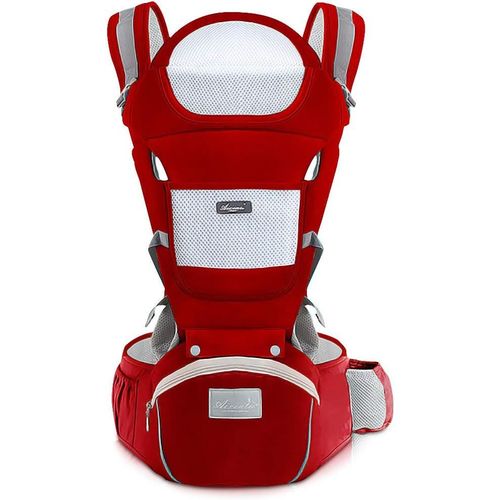 Asas-Porte-Bébé Ergonomique Avec Siège De Hanche/Pur Coton,Support De Tête,Multiposition: Dorsal,Ventral,Réglable Pour Nouveau-Né Et Enfant De 0 À 36 Mois (Jusqu'à 30 Kg) Rouge