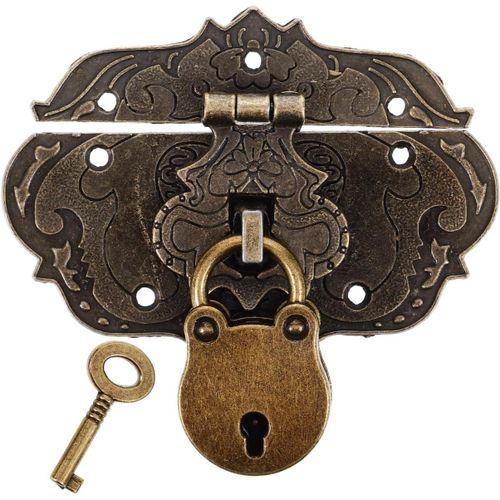 Asas-1 Ensemble Cadenas Ancien Décoration Loquet Clés Bibelot Étain Boucle Armoire À Clé Serrure Décorative Coffre-Fort Boulon Tiroirs Planque Serrures Trousse Coffee Alliage De Zinc