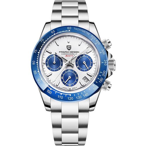 Pagani Design 1644 Blue Céramique Hommes Lunette En Acier Inoxydable Bracelet Chronographe Étanche 100 M Verre Saphir Automatique Hommes Montre