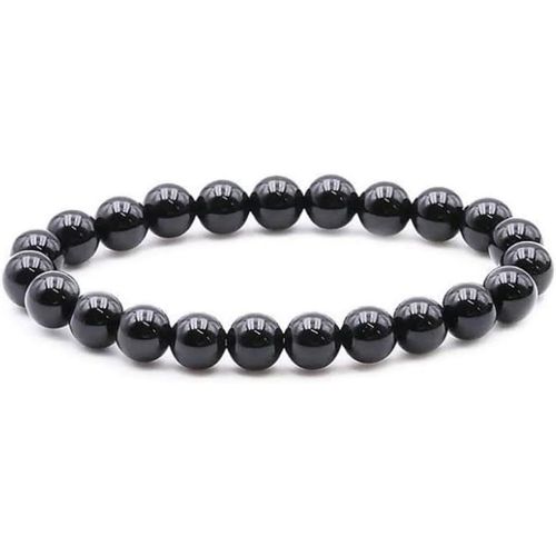 Asas-Bracelet Unisexe Perle Noire,8mm Naturel Magnifique Et Extensible Cristal Bracelet Perlé Unisexe De 18.5cm