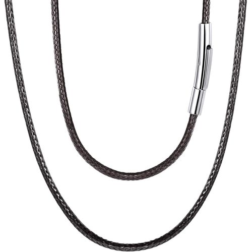 Asas-Collier/Bracelet Homme Cordon Noir/Brun Avec Fermoir Acier Personnalisable Bijoux Imperméable Largeur 2mm/3mm-18cm/20cm/22cm/40cm/45cm/50cm/55cm/60cm/65cm/70cm/75cm