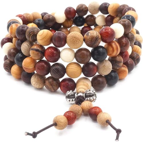 Asas-108 Perles De Bois Naturel Bracelet/Collier Chaîne Chapelet Perles Multicolores Bouddhiste Tibétain Bouddha Mala Chinois Noeud Élastique Bracelet Pour Homme Femme