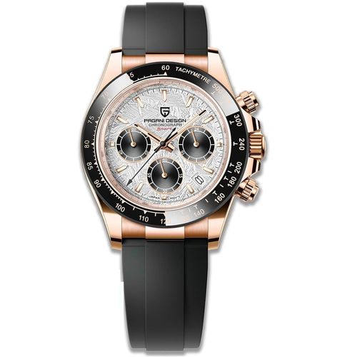 Pagani Design 1644 Gold Meteor Flex Grey Céramique Hommes Lunette En Acier Inoxydable Bracelet Chronographe Étanche 100 M Verre Saphir Automatique Hommes Montre