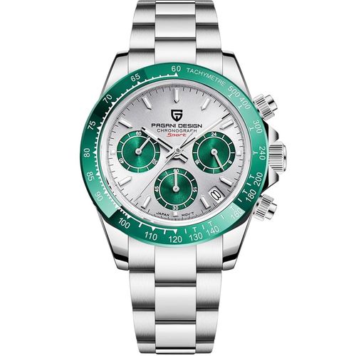 Pagani Design 1644 Green Céramique Hommes Lunette En Acier Inoxydable Bracelet Chronographe Étanche 100 M Verre Saphir Automatique Hommes Montre